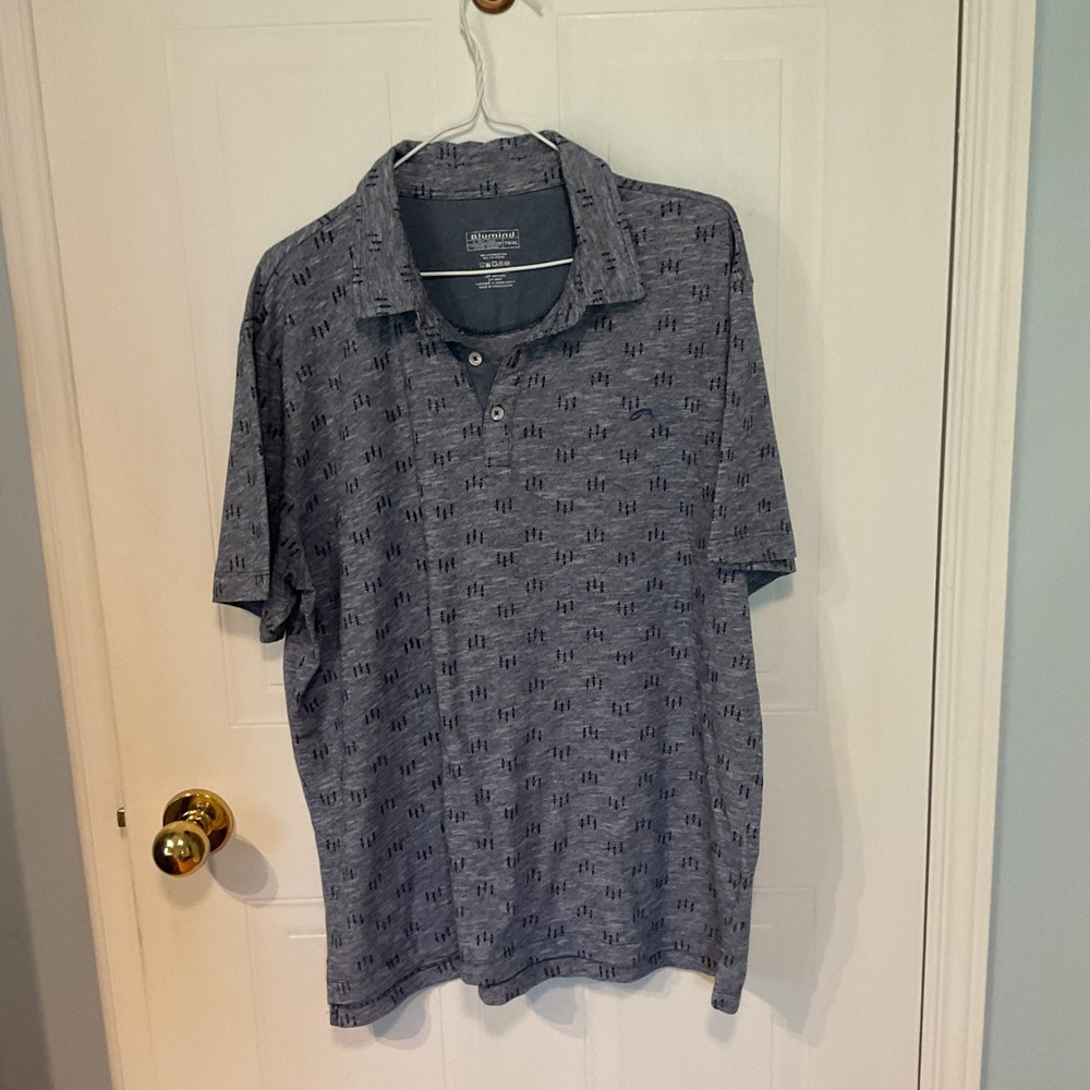 Blumind Polo Shirt Mens XL Blue Excellent Short Sleeve Geometric Pattern